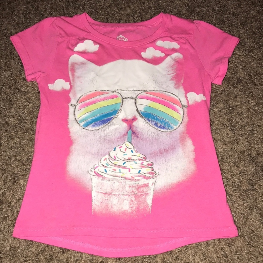 🎉HP🎉 Garanimals Pink Top Short Sleeve White Cat Rainbow Sunglasses